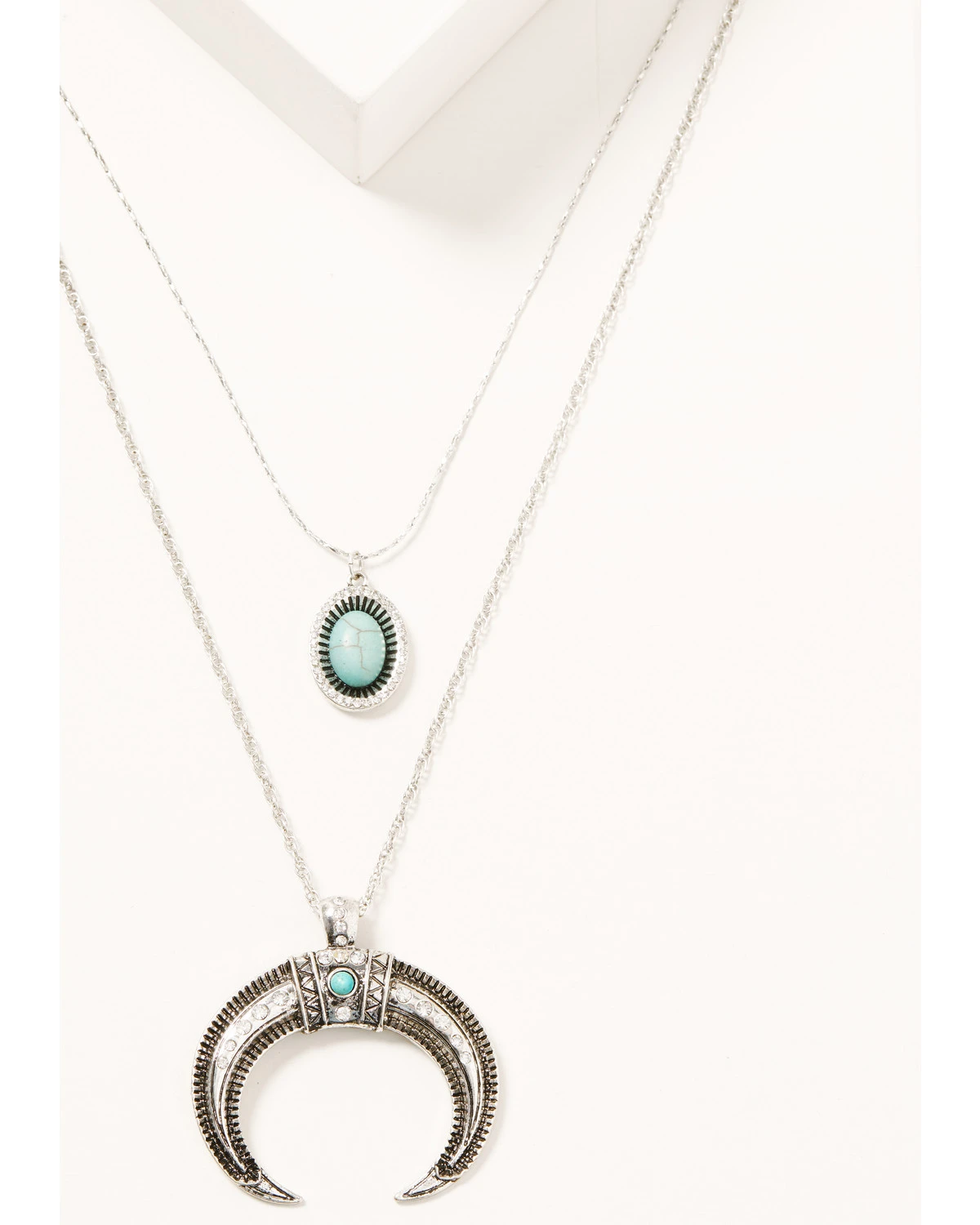 Prime Time Jewelry Women's Silver Crescent Horn & Turquoise Pendant Layered Necklace Set 3 Prime Time Jewelry Women's Silver Crescent Horn & Turquoise Pendant Layered Necklace Set