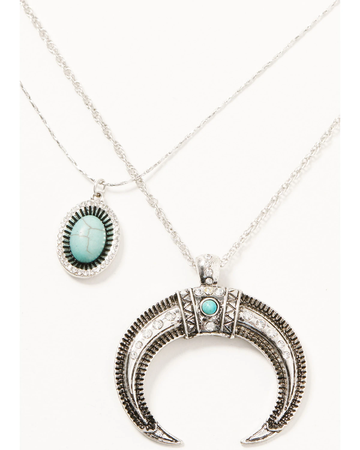 Prime Time Jewelry Women's Silver Crescent Horn & Turquoise Pendant Layered Necklace Set 4 Prime Time Jewelry Women's Silver Crescent Horn & Turquoise Pendant Layered Necklace Set - Image 2