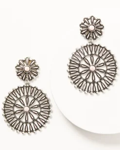 Prime Time Jewelry Women's Concho Silver & Pink Chandelier Earrings