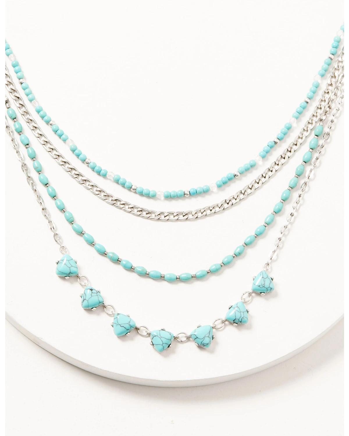 Prime Time Jewelry Women's Turquoise & Silver Layered Necklace Set 3 Prime Time Jewelry Women's Turquoise & Silver Layered Necklace Set