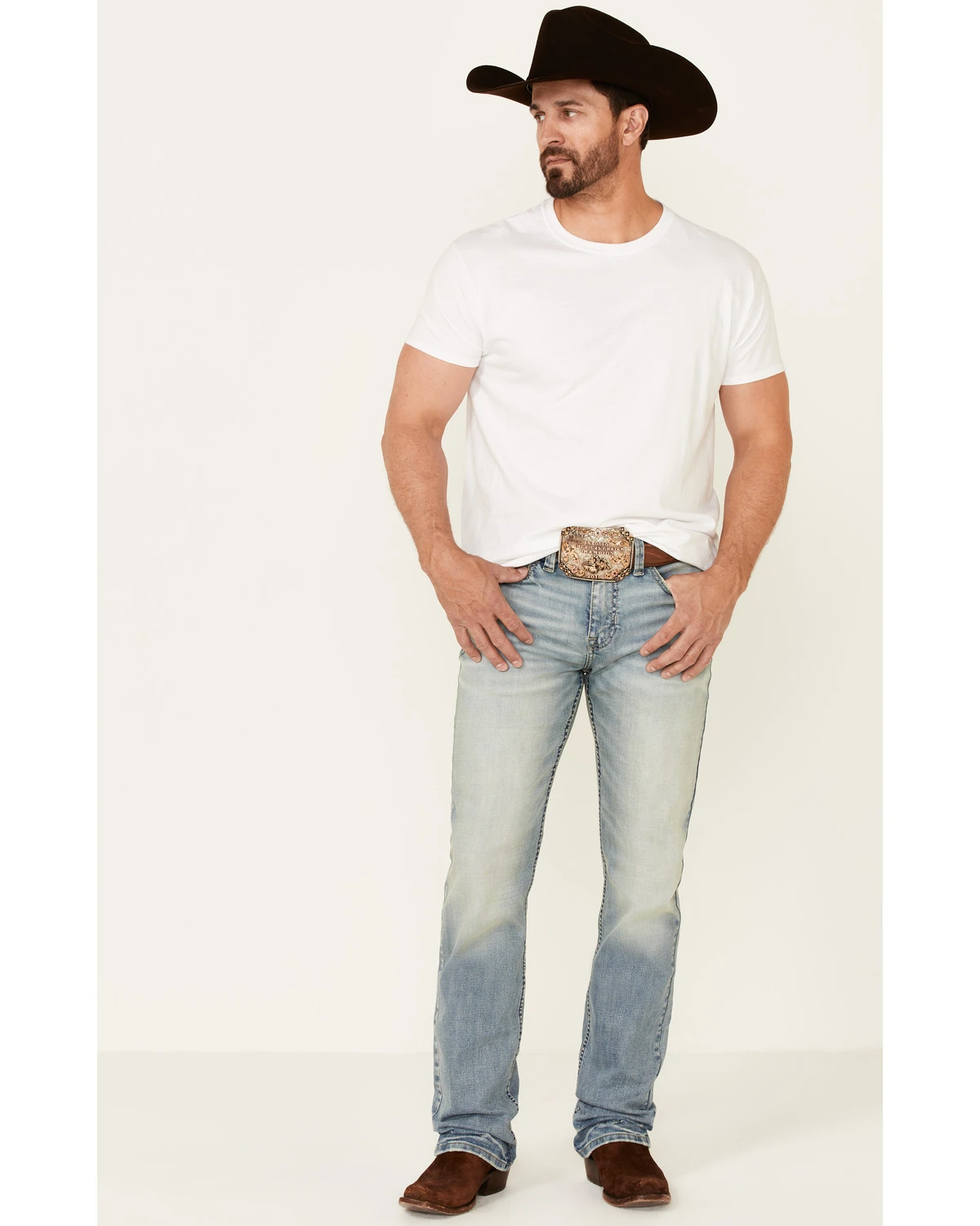Moonshine Spirit Men's Wild West Light Wash Stretch Stackable Straight Jeans 3 Moonshine Spirit Men's Wild West Light Wash Stretch Stackable Straight Jeans