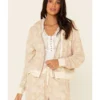 Idyllwind Women's Tan Floral Print Sherpa Zip-Front Hooded Jacket -Sheplers Sales 2000342543 280 P1