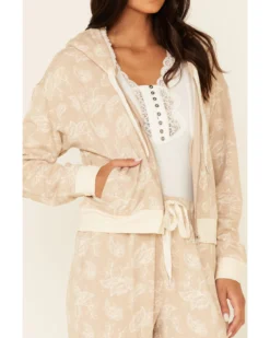Idyllwind Women's Tan Floral Print Sherpa Zip-Front Hooded Jacket 8 Idyllwind Women's Tan Floral Print Sherpa Zip-Front Hooded Jacket -Sheplers Sales 2000342543 280 P3