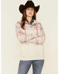 HOOey Women's Southwestern Print Button Down Hooded Pullover