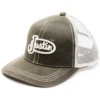 Justin Men's Brown Oilskin Embroidered Logo Mesh-Back Ball Cap -Sheplers Sales 2000353919 200 P1