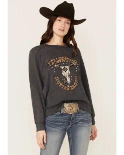 Paramount Network's Yellowstone Women's Charcoal Mineral Wash Steerhead Graphic Raglan Sweatshirt