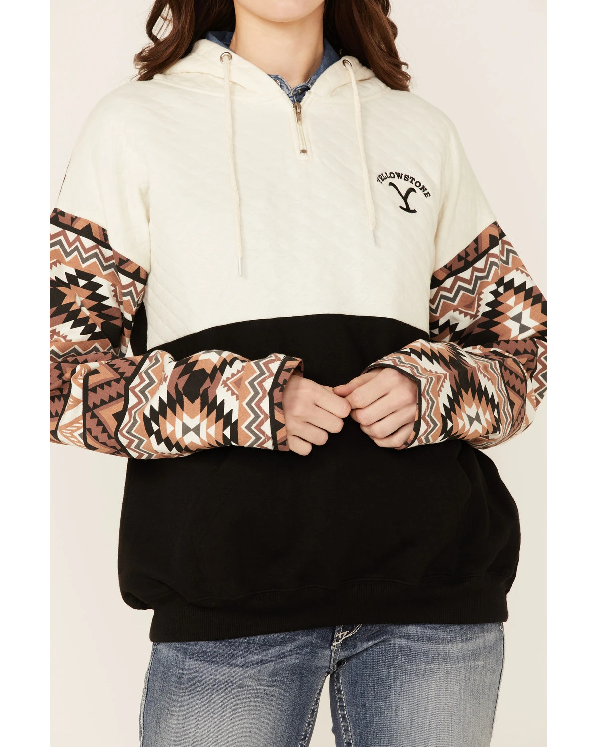 Paramount Network's Yellowstone Women's Mauve Southwestern Sleeve Hoodie Pullover 4 Paramount Network's Yellowstone Women's Mauve Southwestern Sleeve Hoodie Pullover - Image 2