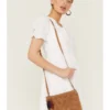 Prime Time Jewelry Women's Suede Leather Tan Crossbody
