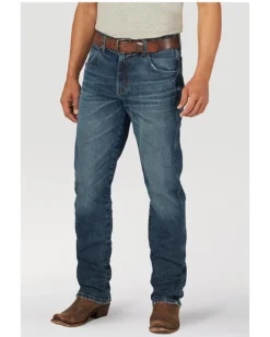 Wrangler Retro Green Men's Lexford Dark Wash Stretch Slim Straight Jeans