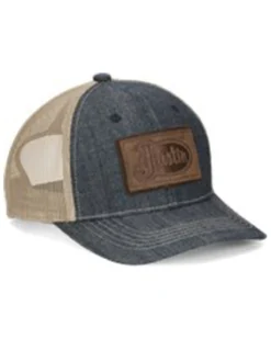 Justin Men's Faux Leather Logo Patch Denim Mesh Back Cap