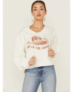 Miss Me Women's Dibs On The Cowboy Graphic Cropped Pullover Hoodie